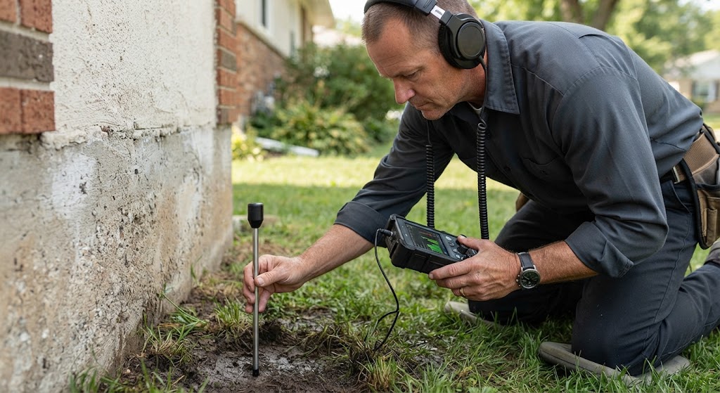Irrigation and sprinkler leak detection Long Branch NJ specialist inspecting lawn zone piping